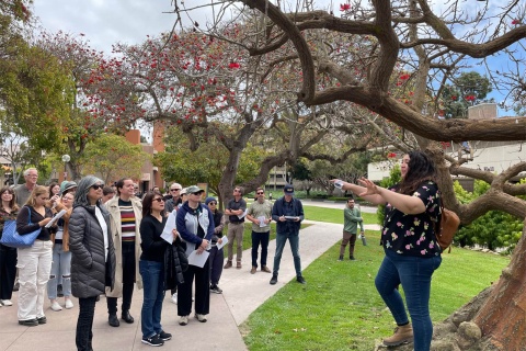 Cameron Hannah-Bick, far right, leads the Very Important Trees tour